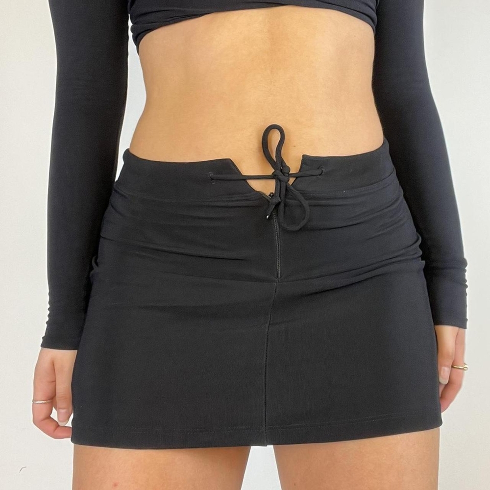 Evolution Womens NWOT Black Vintage Front Tie Bodycon Mini Skirt